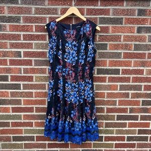 Roz & Ali Black Blue and Red Floral Lace Eyelash Lace Sleeveless Dress